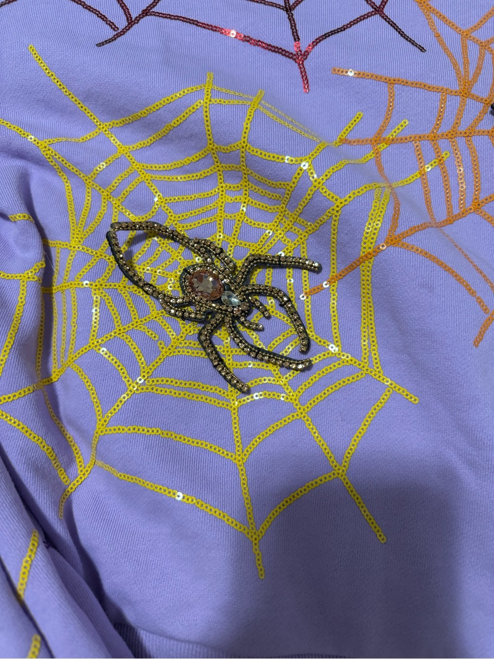 QUEEN OF SPARKLES Lavender Sequin Spider Web Sweatshirt/pants set S - Picture 5 of 5